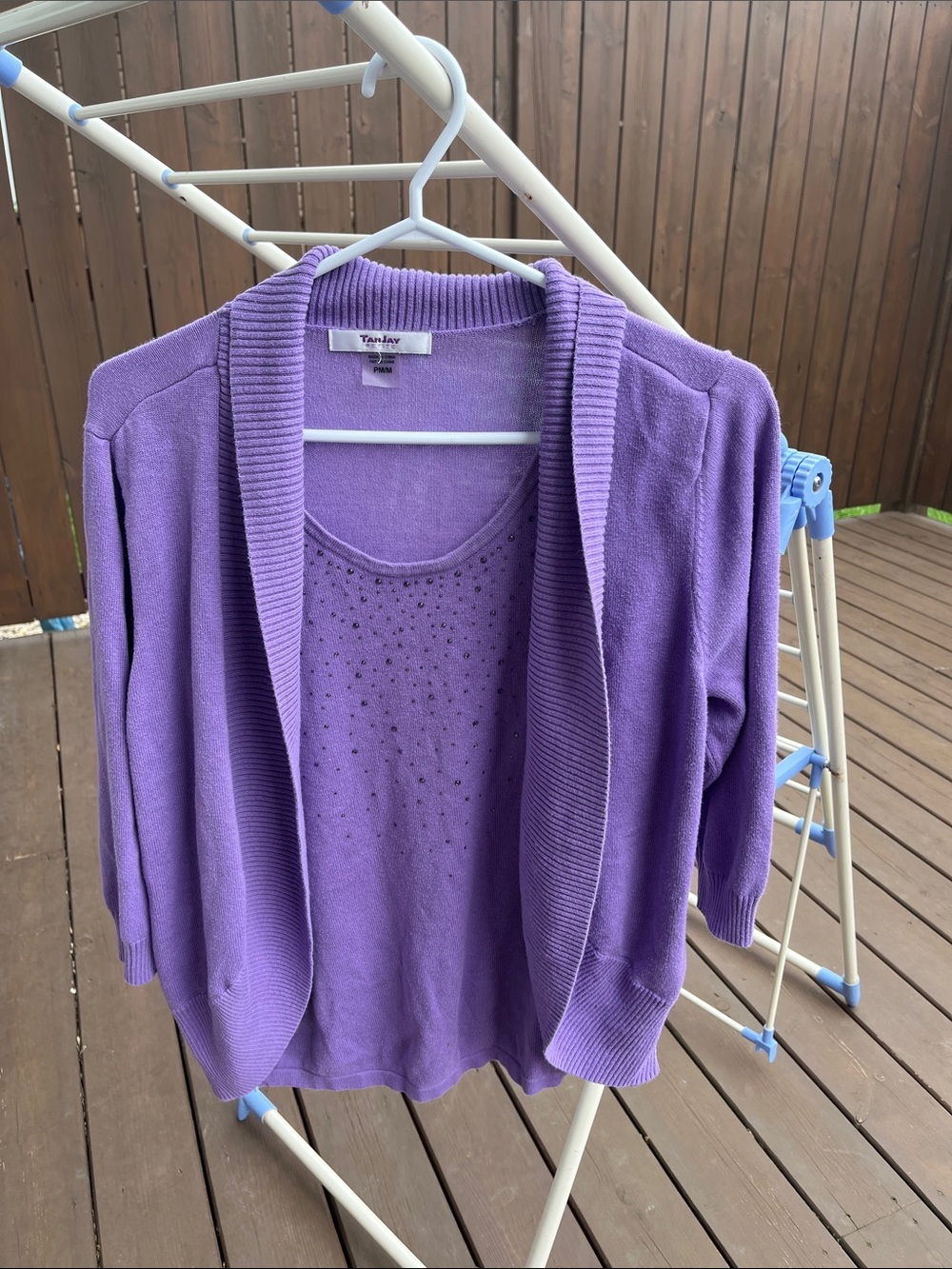 TanJay One piece lilac purple Open Cardigan on embellishment tank. Medium Petite